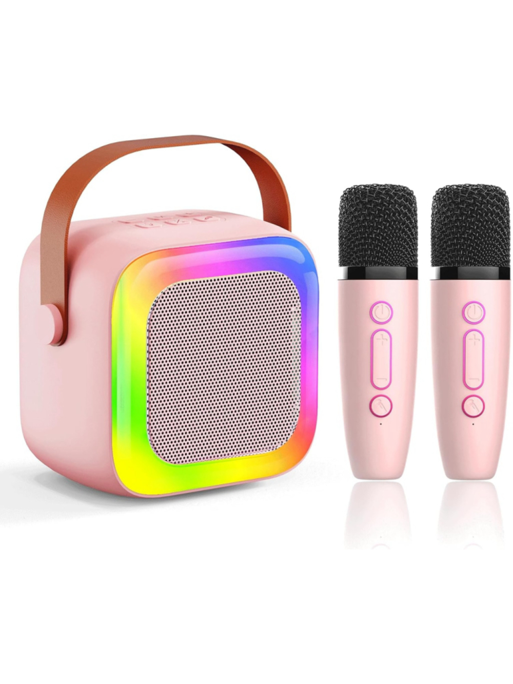 Kids Mini Karaoke Machine with 2 Wireless Microphones Portable Bluetooth Speaker